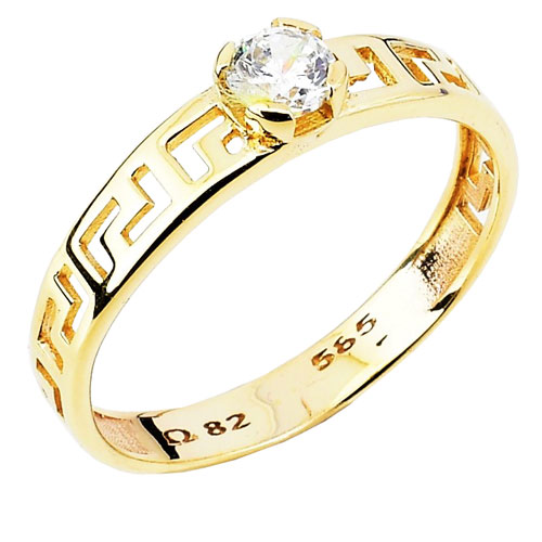 Χρυσό μονόπετρο δαχτυλίδι Κ14 με μαίανδρο
